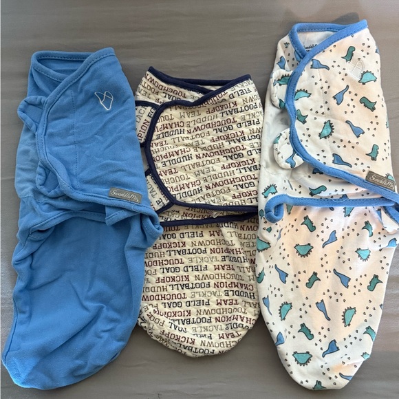 SwaddleMe Cozy Velcro Swaddle Trio - Blue, Cream Text, Dinosaur Print - Picture 1 of 5
